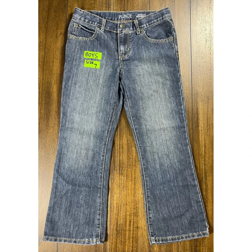 The Children's Place Boys Bootcut Jeans Dark Wash Husky Size 7 RN59284